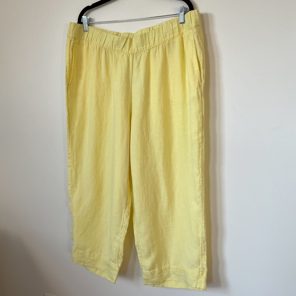 NEW J.Jill Pure Linen Trapunto Stitched Pants Butter Yellow Womens 2X - Picture 2 of 13